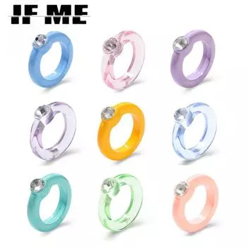 IF ME корейские прозрачные акриловые кольца с бриллиантами модные яркие цвета кольцо на палец женские ювелирные аксессуары подарок 1
