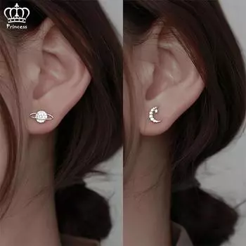 IF ME корейские серьги с цирконом для женщин, простые серьги-гвоздики со звездой, луной и планетой, модные аксессуары, ювелирные изделия, подарок