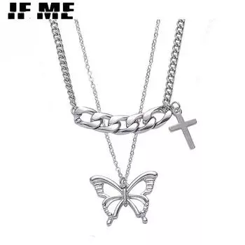 IF ME корейский крест-бабочка кулон ожерелье крутая девушка модные аксессуары серебряная цепочка ожерелья женские ювелирные изделия
