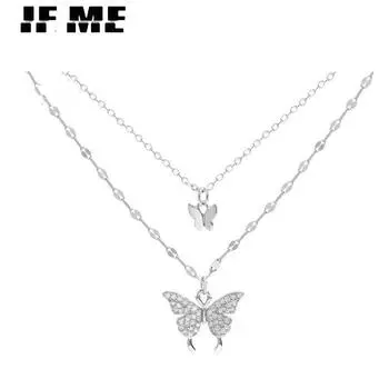 IF ME корейское многослойное серебряное ожерелье с бабочкой, модное ожерелье с подвеской, ювелирные аксессуары