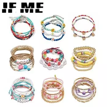 IF ME красочные ракушки цветок набор браслетов из мягкой глины милые браслеты-цепочки из бисера для женщин аксессуары ювелирные изделия 8