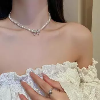 IF ME кристаллический бант из искусственного жемчуга, ожерелье для женщин, цепочка на ключицу, колье, ювелирные аксессуары