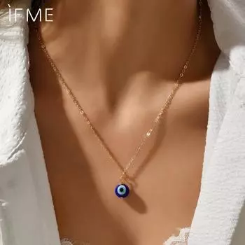 IF ME Круглый стеклянный шарик из бисера, голубые глаза, глаза демона, ожерелье с подвеской-хранителем, ожерелье с глазом, женский аксессуар, подойдет в качестве подарка для друзей 2