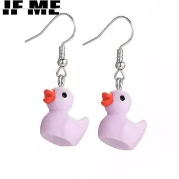 IF ME милые маленькие желтые серьги из смолы с уткой, ручная роспись, серьги-капли с уткой для женщин и девочек, детские висячие серьги с животными, семейный подарок, ювелирные изделия