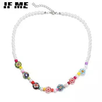 IF ME модное красочное жемчужное ожерелье из бисера, короткое колье с кристаллами в богемном стиле, женские ювелирные аксессуары 1