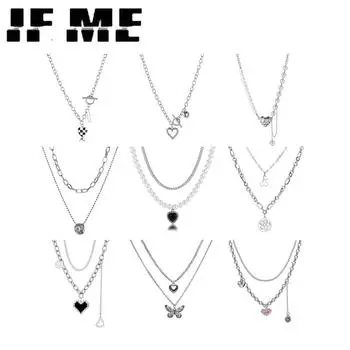 IF ME модное ожерелье с подвеской в виде бабочки и креста в виде сердца, многослойное колье-цепочка для женщин, аксессуары, ювелирные изделия 3