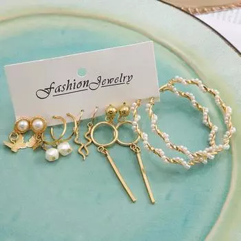 IF ME модные серьги золотого цвета с геометрическим жемчугом-бабочкой, набор серег для женщин, винтажные круглые висячие серьги в форме змеиного сердца, комплект ювелирных изделий Brincos, подарок