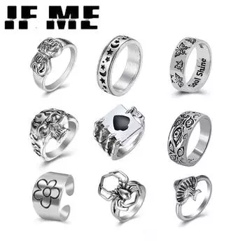IF ME Moon Stars Винтажные кольца Покерные лопаты для женщин Панк Винтажное модное кольцо с грибами и паукообразными глазами Маленькая ромашка Пара Ювелирные изделия для вечеринок ME5425001