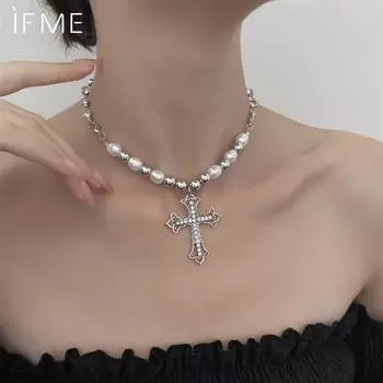 IF ME Neo-Gothic Zircon Double Cross Necklace for Women Accessorize Daily With Jewelry Anniversary Gifts