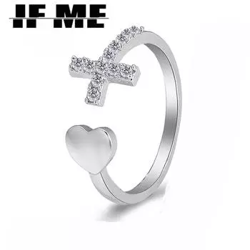 IF ME Нежное микроасфальтированное кольцо с фианитом Pary Lover Heart Cross Christ для женщин, серебряное кольцо с изменяемым размером, ювелирные изделия