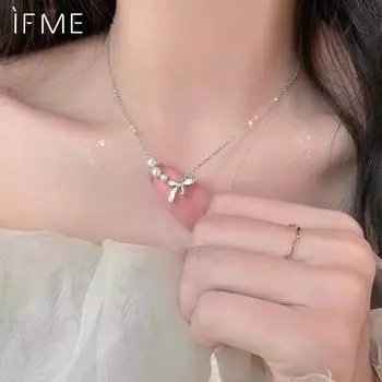 iF ME Ожерелье из искусственного жемчуга «бабочка-узел» для женщин, серебряная цепочка, ожерелья, аксессуары, ювелирные изделия