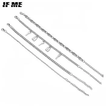 IF ME панк многослойные серебряные браслеты с ключом и замком для женщин, толстая цепочка, зажим для бумаги, браслет на щиколотке, цепочка для ног, ювелирные изделия