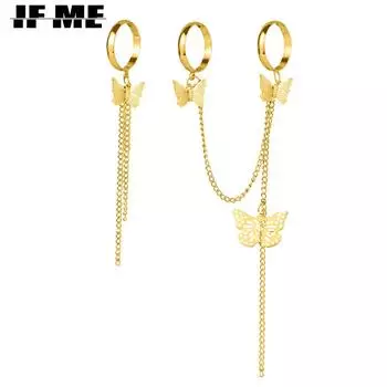 IF ME Панк Серебристый Цвет Длинные Кольца-Цепочки для Женщин Мужчин Хип-Хоп Кисточкой Кольца Бабочки Набор Партии Ювелирных Изделий Подарок