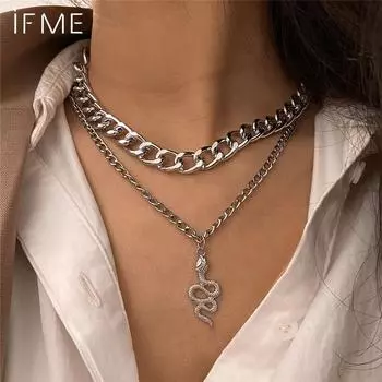 IF ME панк винтажное ожерелье с подвеской в виде змеи для женщин хип-хоп золотого цвета многослойная толстая цепочка портрет монета ожерелье модные ювелирные изделия