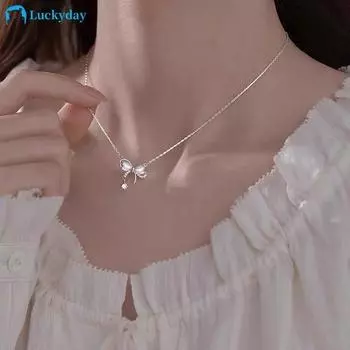 IF ME Простое ожерелье-бантик для женщин Циркон Серебряная цепочка чокер ювелирные аксессуары