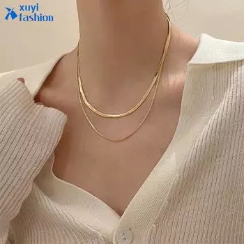 iF ME Простое ожерелье-цепочка в виде змеи для женщин, двойное металлическое колье золотого, серебряного цвета, модные аксессуары, ювелирные изделия