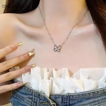 IF ME простое серебряное ожерелье с бабочкой для женщин, цепочка с розовым кристаллом, колье, аксессуары, ювелирные изделия