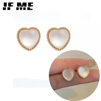 IF ME простые серьги-гвоздики с золотой отделкой для женщин, серьги с опаловым сердцем, женские ювелирные аксессуары