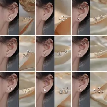 IF ME простые серьги-гвоздики с бабочкой и бантом в виде сердца, цветок, кролик, кристаллы, серебряные серьги-гвоздики для женщин, ювелирные аксессуары 14