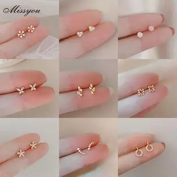 IF ME простые серьги-гвоздики в виде сердца, бабочки и листьев, цветов, кристаллов, звезд, крестов, золотые, серебряные серьги-гвоздики для женщин, ювелирные аксессуары 28