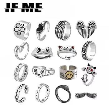 IF ME Punk Винтаж Серебряный Цвет Крылья Ангела Сердце Кольца Набор для Женщин Готический Хип-Хоп Животное Бабочка Череп Кольцо Партия Ювелирных Изделий Style 12