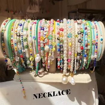 IF ME разноцветные бусы с цветком и бабочкой, ожерелье для женщин, колье-цепочка, искусственный жемчуг, ожерелья, аксессуары, ювелирные изделия 17