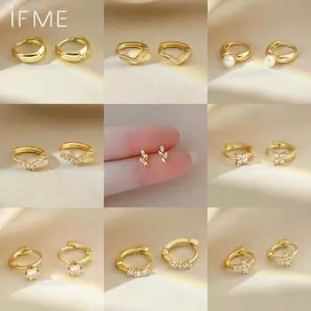IF ME Ретро 18-каратного золота мини циркон серьги-кольца для женщин крест клевер серьги аксессуары ювелирные изделия 10