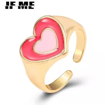 IF ME Ретро красочные кольца в форме сердца модные открытые регулируемые кольца на палец женские ювелирные аксессуары 1