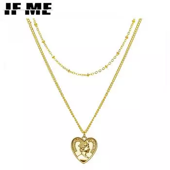 IF ME Ретро многослойное ожерелье с подвеской в виде сердца, модное золотое, серебряное ожерелье-цепочка для женщин, ювелирные аксессуары, подарок gold