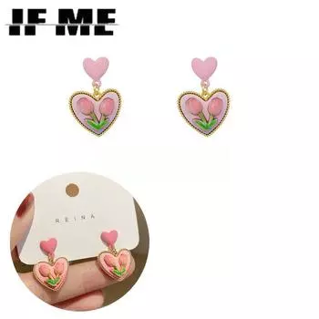 IF ME Ретро винтажные серьги с розовым сердечком и цветком для женщин, корейские серьги-гвоздики, аксессуары, ювелирные изделия, подарки Style 1