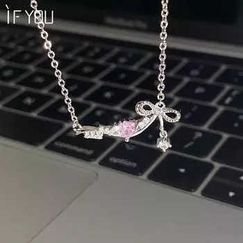 IF ME Роскошное ожерелье для женщин Цирконий Бант Подвеска Ожерелья Серебряная ключичная цепочка Аксессуары Ювелирные изделия