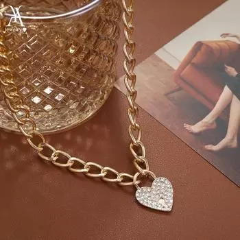 IF ME Роскошное ожерелье с подвеской в виде сердца для женщин, Золотая цепочка с кристаллами, ожерелья, аксессуары, ювелирные изделия