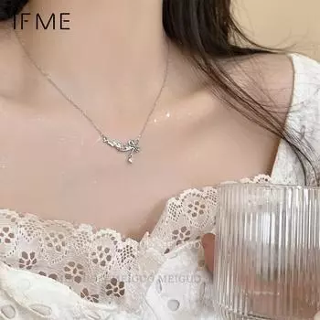IF ME розовое сердце бант ожерелье для женщин сладкий кулон серебряная цепочка ожерелья аксессуары ювелирные изделия