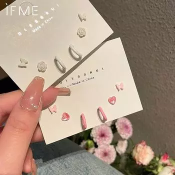 IF ME серьги-гвоздики в виде бабочки для женщин, розовые серьги-кольца в форме цветка для пирсинга в форме сердца C ювелирные изделия 1