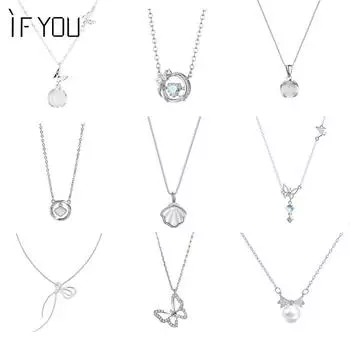 IF ME Simple Butterfly Bow Shell Ожерелье Цирконий Подвеска Серебряная Цепочка Чокер для Женщин Ювелирные Изделия Аксессуары 8