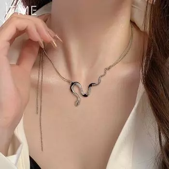 IF ME Simple Style Sparkling Snake Pendant Necklaces for Woman Fashion Clavicle Chain Ladies Birthday Jewelry Gift