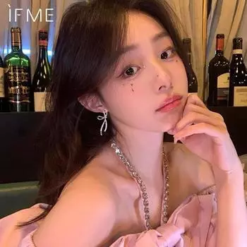 IF ME Сияющие серьги-бантики из циркония для женщин, полые серебряные серьги-гвоздики с бантиками, модные ювелирные аксессуары