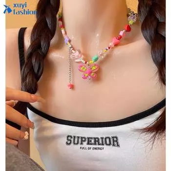 IF ME Sweet Butterfly Heart Star кулон ожерелье красочная цепочка с кисточками из бисера колье для женщин ювелирные аксессуары