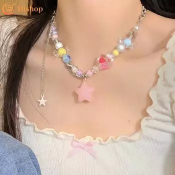 IF ME Sweet Cool Star Candy Beads ожерелье для женщин серебряная цепочка с подвеской ожерелья аксессуары ювелирные изделия