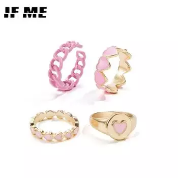 IF ME Trend Розовое кольцо с сердечками для женщин, модная металлическая розовая цепочка, набор колец с сердечками в форме любви 54229