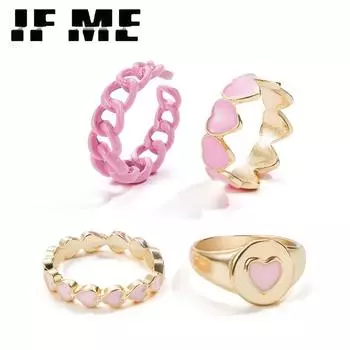 IF ME Trend розовое кольцо с сердечками для женщин, модная металлическая розовая цепочка, набор колец с сердечками, оптовая продажа ювелирных изделий 54229
