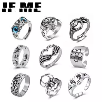 IF ME Винтаж Готический Череп Цветок Ангел Кольца для Женщин Хип-Хоп Серебристый Цвет Бабочка Сердце Кольцо На Палец Мода Спортивная Одежда Ювелирные Изделия 5346803