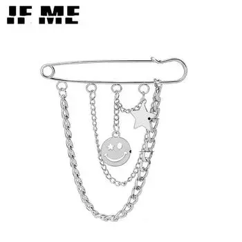 IF ME Винтажная серебряная брошь со смайликом, простая булавка с кисточкой и пентаграммой, женские аксессуары