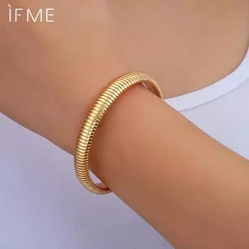 IF ME Винтажные золотые браслеты для женщин, массивные эластичные толстые металлические широкие браслеты, набор модных унисекс-ювелирных изделий, подарки 2024 г.