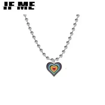 IF ME винтажное красочное ожерелье с несколькими сердечками любви, кулон для женщин и девочек, серебряное ожерелье в стиле хип-хоп, панк, длинные бусины, цепочка, ожерелья, ювелирные изделия Style 1