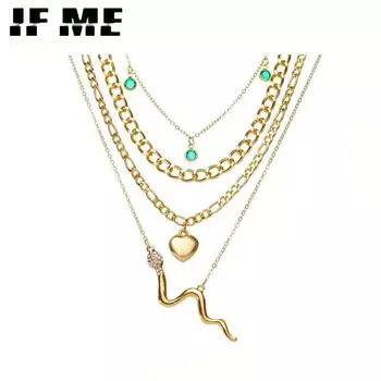 IF ME винтажное многослойное ожерелье-цепочка с подвеской в виде змеиного сердца для женщин золотого цвета, эстетичное эффектное ожерелье, женские ювелирные изделия