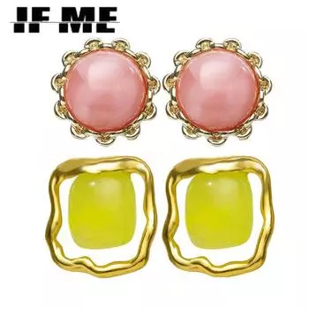 IF Me винтажные цветные серьги-гвоздики из синтетического мрамора с агатом и камнем для женщин, женские богемные этнические геометрические круглые серьги-гвоздики для пирсинга, украшения для ушей