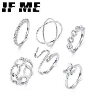 IF ME винтажный золотой цвет, змея, женский комплект колец на палец, модные этнические кольца с бабочкой и бесконечностью, женские ювелирные изделия DY52851