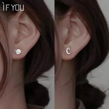 iF ME Женские серьги, модные серьги-гвоздики с луной и звездами для женщин, серьги с кристаллами, аксессуары для пирсинга, ювелирные изделия