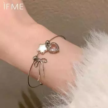 IF ME женский браслет милый розовый сердце серебряный браслет для женщин простой браслет с кисточкой и бантом регулируемые аксессуары ювелирные изделия